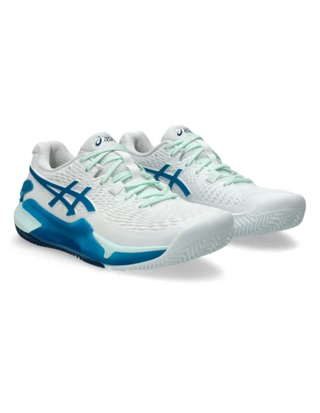 Asics Gel Resolution 9 Clay 1042A224 Bleu Vert Femme |ASICS |Chaussures de padel