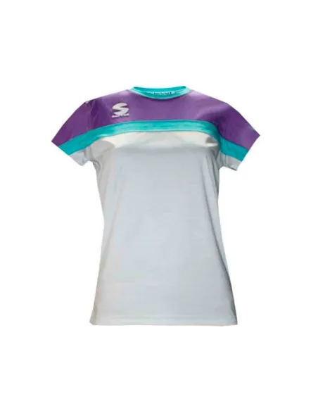 Camiseta feminina Padel Softee Club branco violeta verde |SOFTEE |Roupa de padel