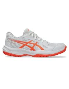 Asics Upcourt 6 Branco Laranja Mulher 1072A107 |ASICS |Sapatilhas de padel
