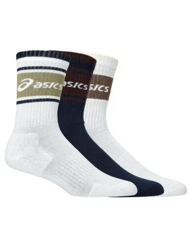 Pack 3 Meias Asics Logo Crew Sock Branco/Azul Marinho |ASICS |Roupa de padel